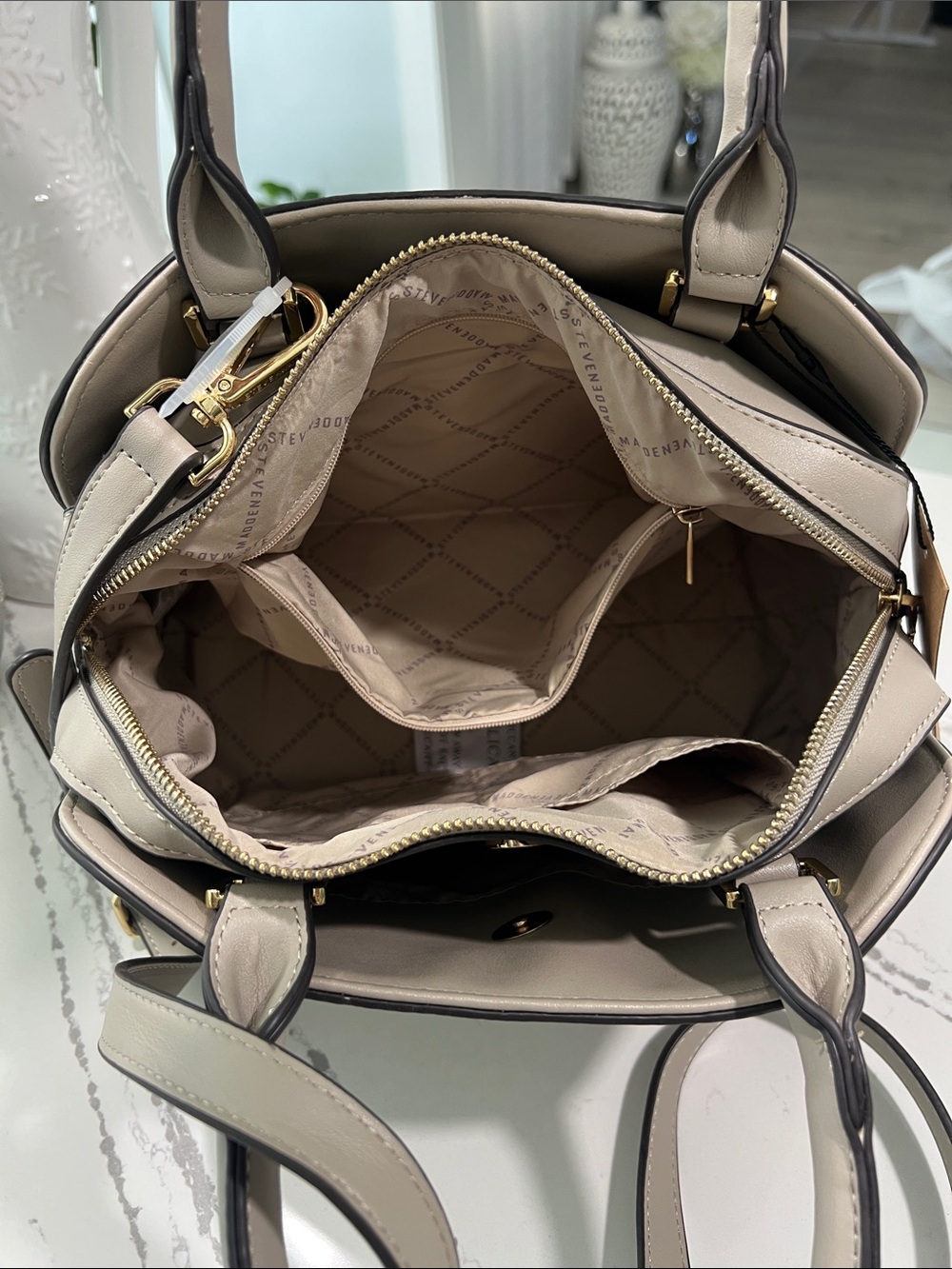 Steve Madden Beige Floral-Embroidered Dome Satchel - Picture 16 of 16
